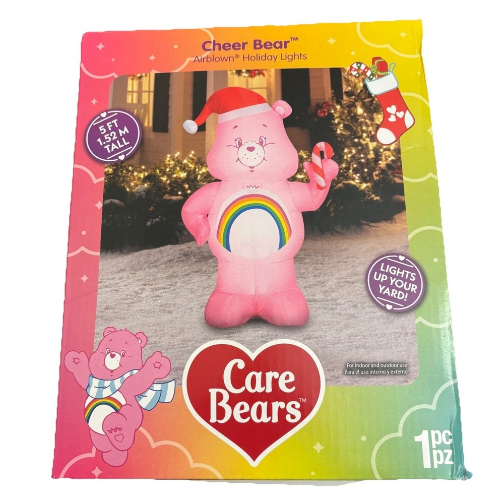 CARE BEARS Cheer Bear Yard Lawn Blow Up Airblown Holiday Light Christmas 5ft New